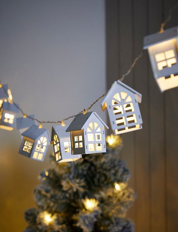 wooden house string lights