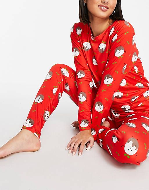 Loungeable christmas pudding legging pyjama set in red