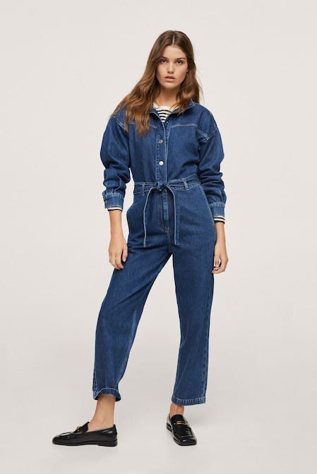 Belt denim jumpsuit