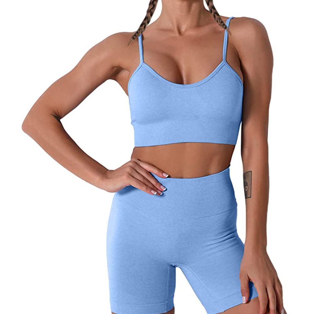 OYS Women's Workout 2 Piece Outfits Running Yoga Padded Racerback Sports Bra Seamless High Waist Active Shorts Sets 
