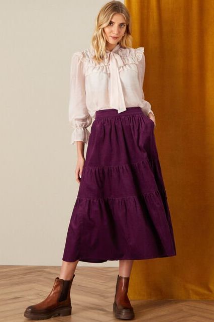 Tia Tiered Cord Skirt Purple