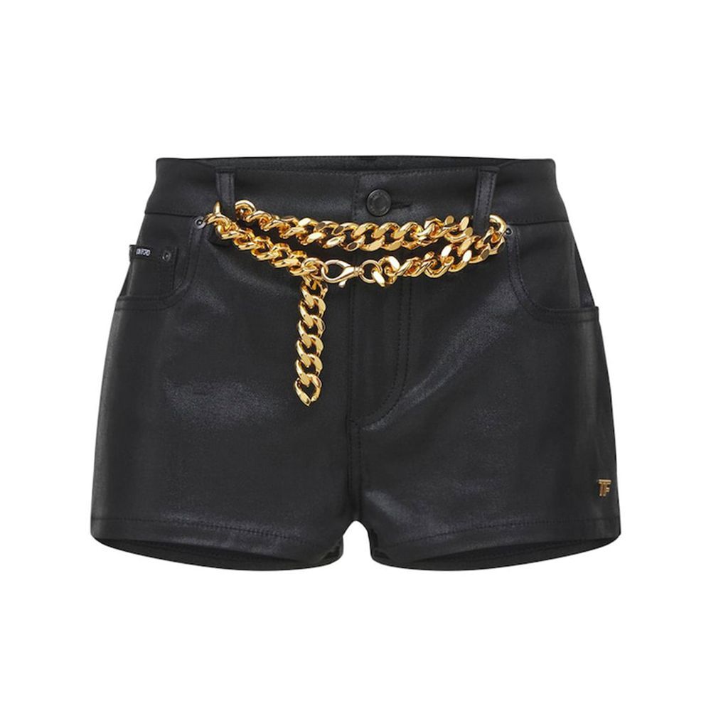 Lacquered Denim Shorts