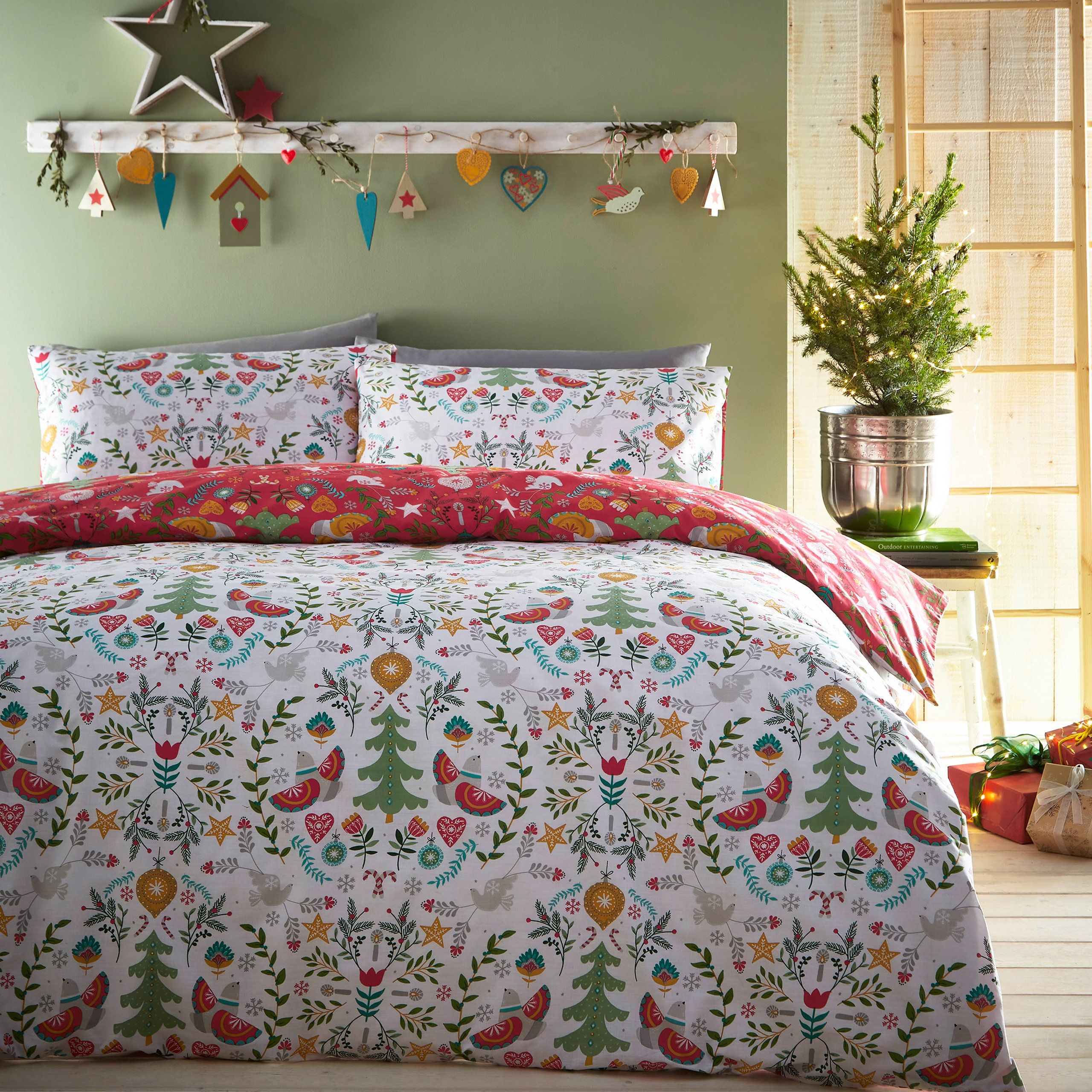 Pom Pom Festive Gonk Christmas Duvet Quilt Cover Bedding Set Pillowcases 