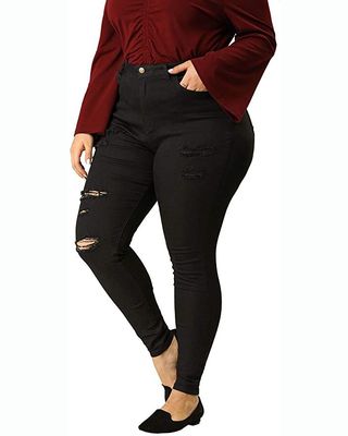 distressed mid-rise skinny jeans