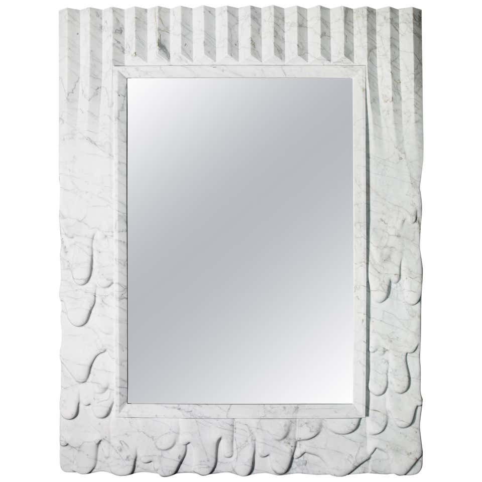 Italian White Carrara Marble Art Deco Design Mirror