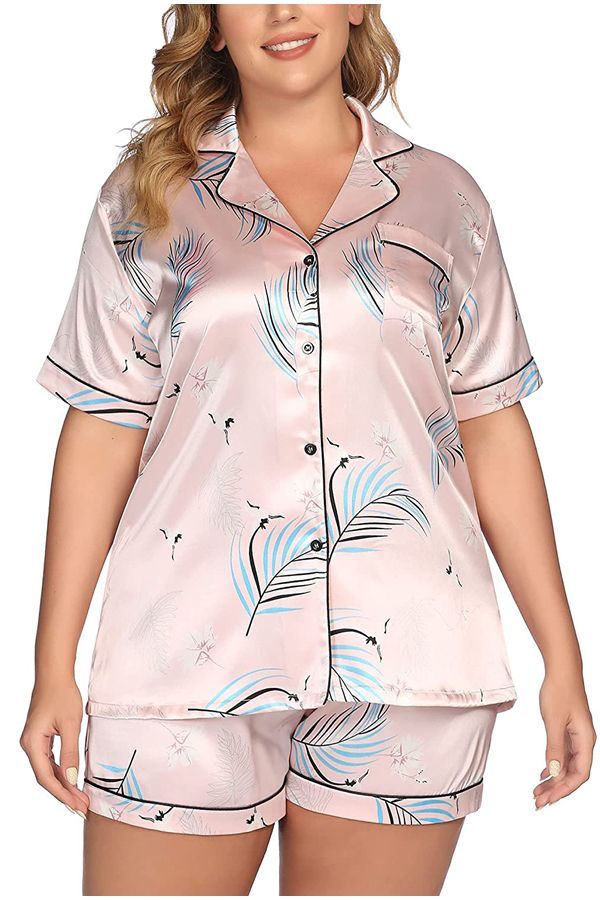 Plus-Size Short-Sleeved Satin Pajama Set 