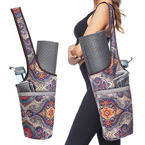 Black Yoga Mat Bag Exercise Fitness Carrier Nylon Mesh Washable Adjustable Strap 