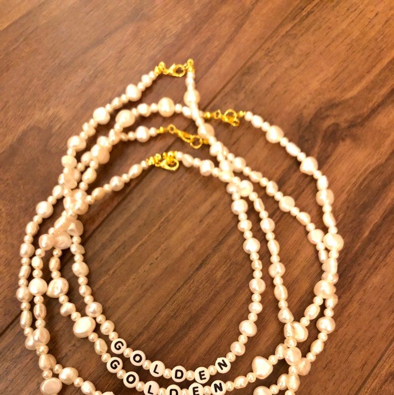 "Golden" Beaded Pearl Necklace Replica
