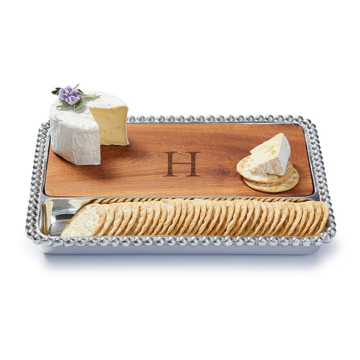Beaded Silver and Walnut Wood Cheese Board