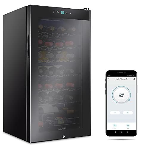 Ivation 28-Bottle Compressor Wine Cooler Refrigerator With Wi-Fi Smart App Control Cooling System
