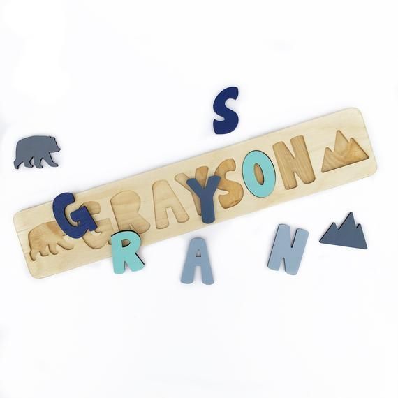Two Name Puzzle Blue Baby Elephant New Baby Boy Gift