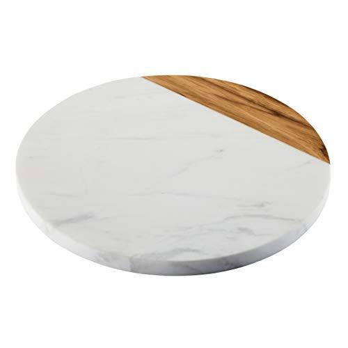 White Marble and Teak Wood Serving Board