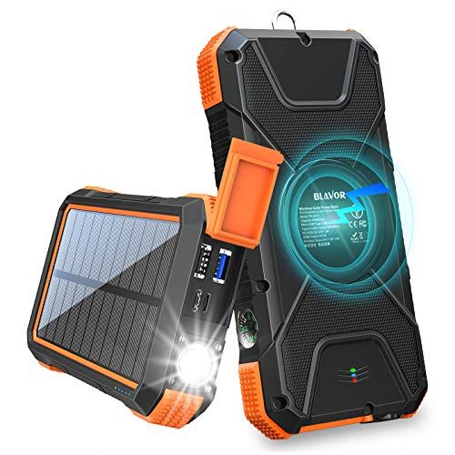 Ayyie Solar Charger,10000mAh Solar Power Bank Portable External Backup Battery Pack Dual USB Solar Phone Charger with 2LED Light Carabiner and Compass for Your Smartphones 