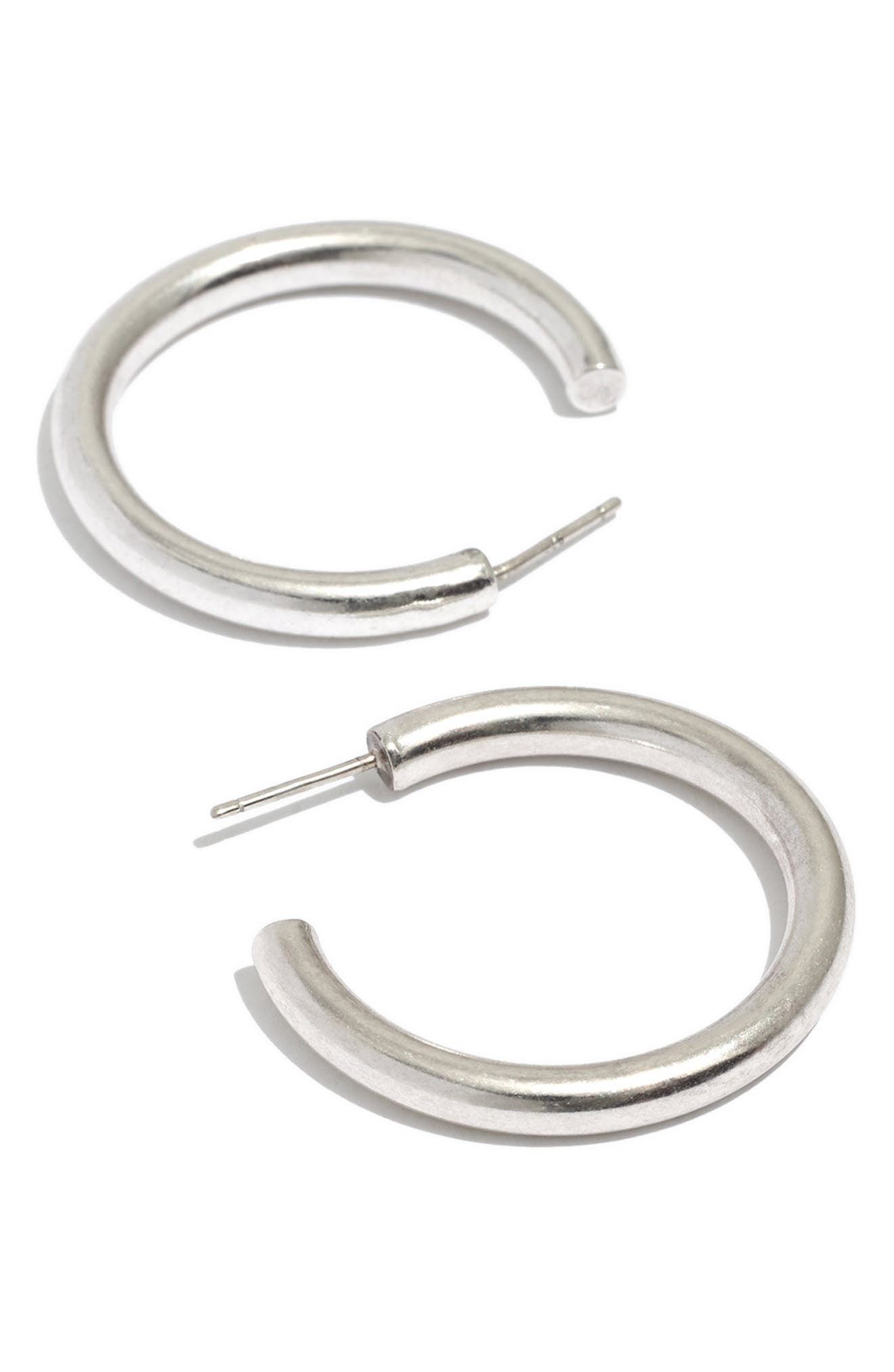 Chunky Medium Hoop Earrings in Light Silver Ox