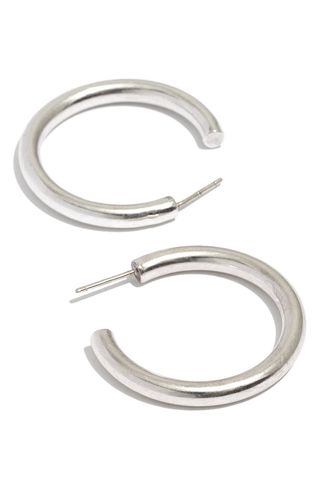 Chunky Medium Hoop Earrings in Light Silver Ox