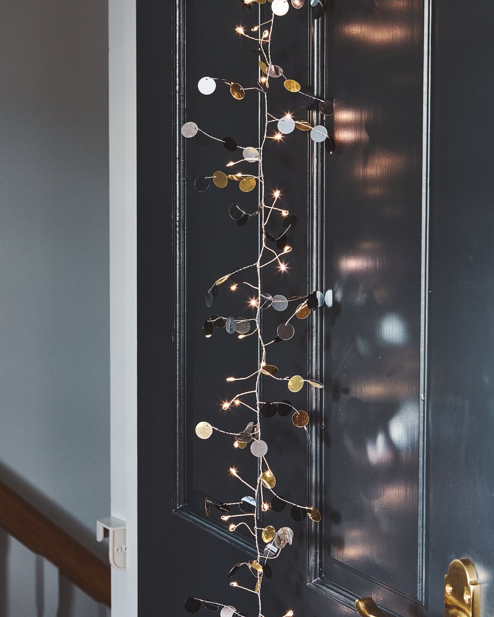 Gold Confetti Christmas Garland with Lights