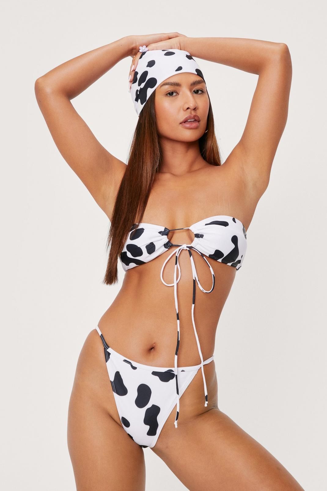 Cow Print 3-Pc Bikini and Bandana Set