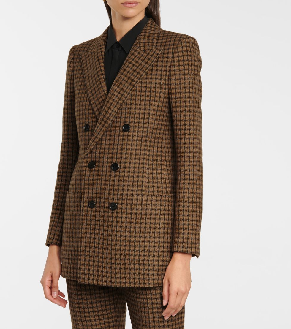 格紋西裝外套推薦5：Saint Laurent棕色格紋西裝外套