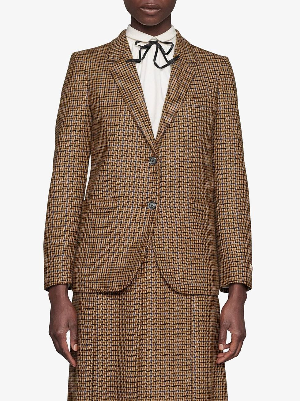 格紋西裝外套推薦4：Gucci棕色格紋西裝外套