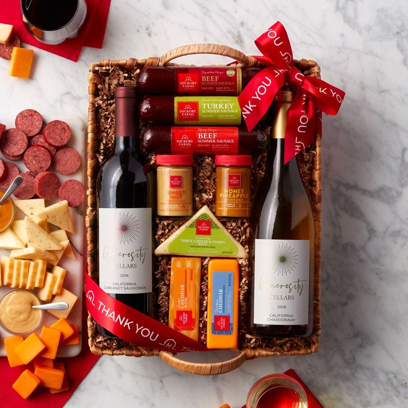 Thank You Hearty Bites & Wine Gift Basket