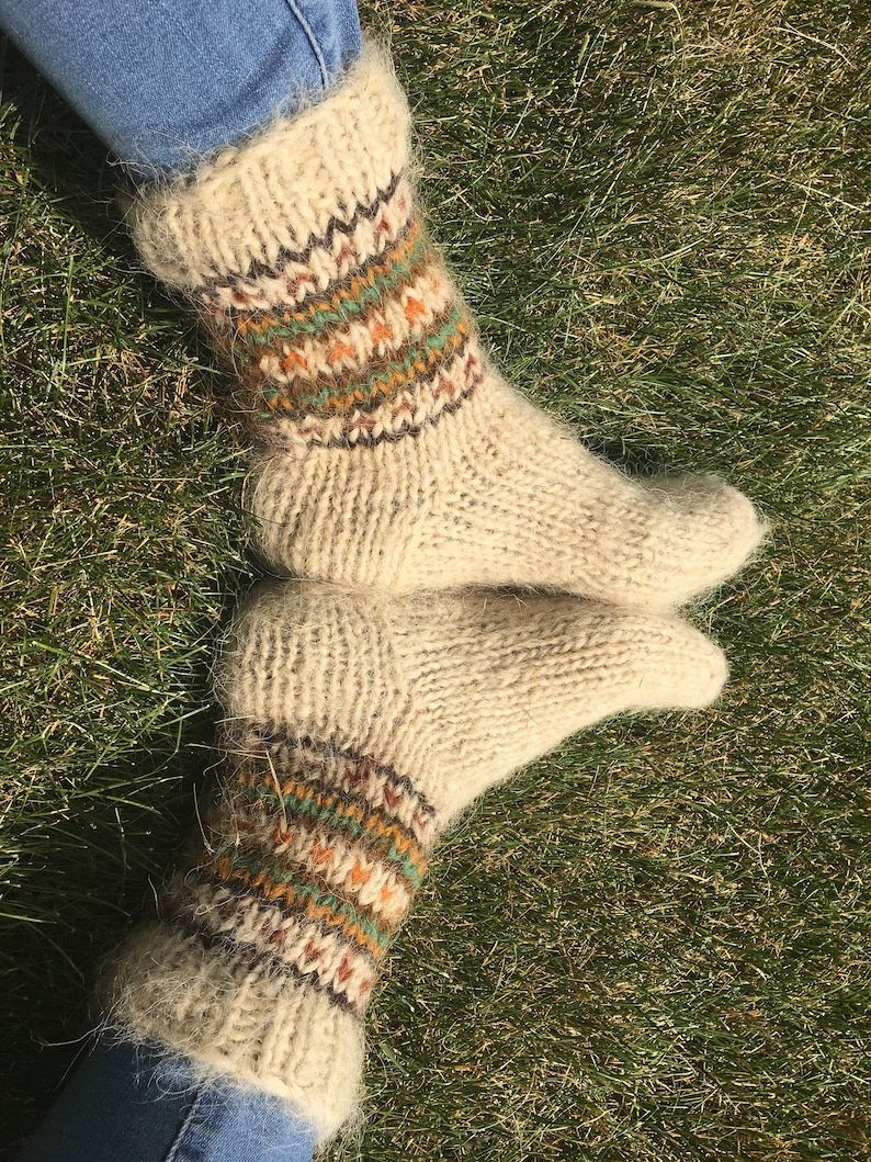 Women's Hand Knitted Long Socks, 100% Wool, Handmade Warm