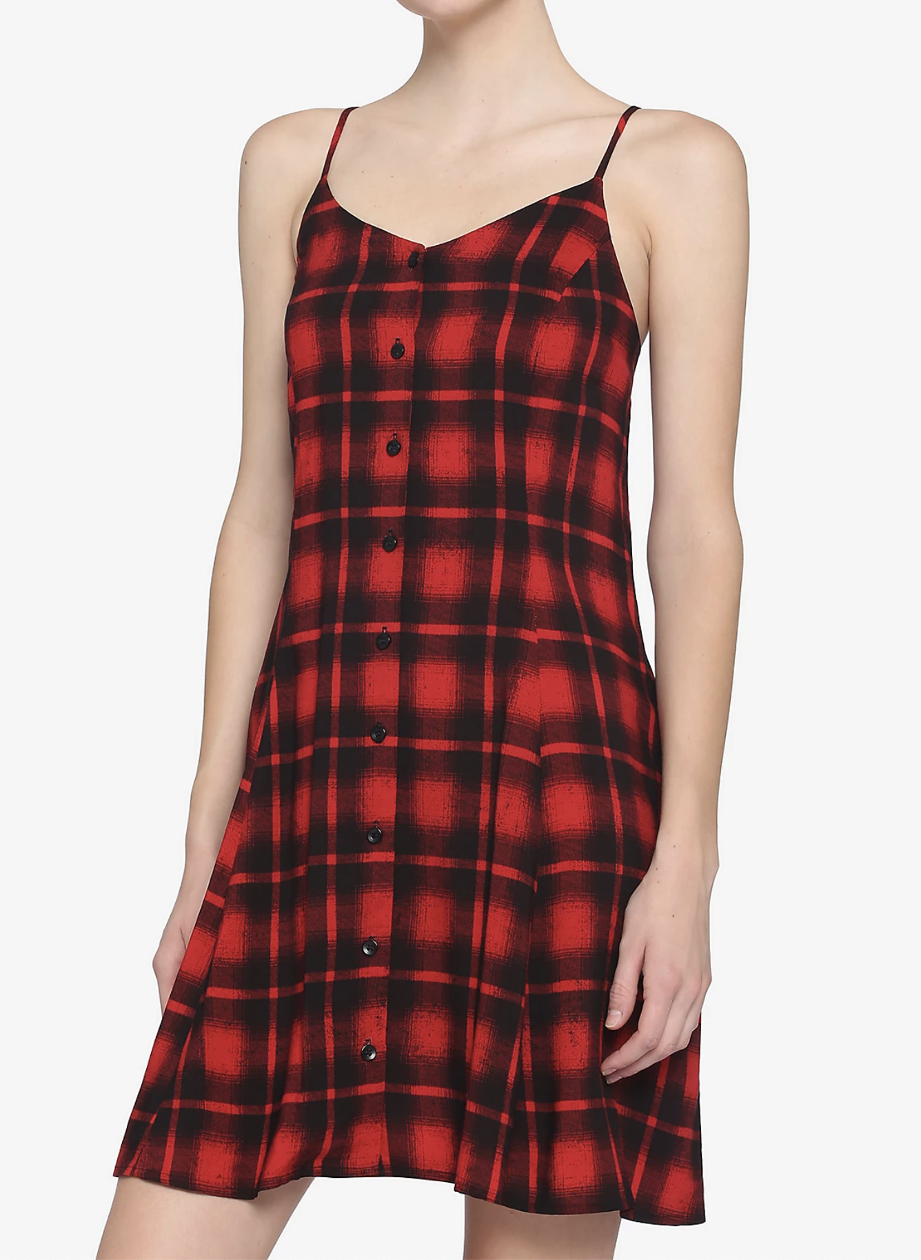 Red Plaid Button-Front Dress