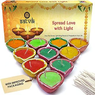 Set of 10 Clay Diya Diwali Wax Filled Dia for Puja Pooja 