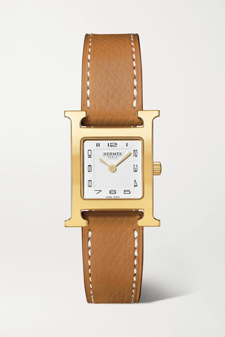 Heure H 21mm small gold-plated and textured-leather watch