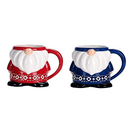 Ceramic Red & Blue Christmas Gnomes Mugs (Set of 2)