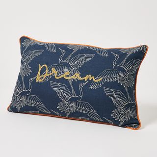 Dream Embroidered Blue Crane Cushion