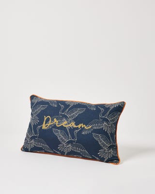 Dream Embroidered Blue Crane Cushion