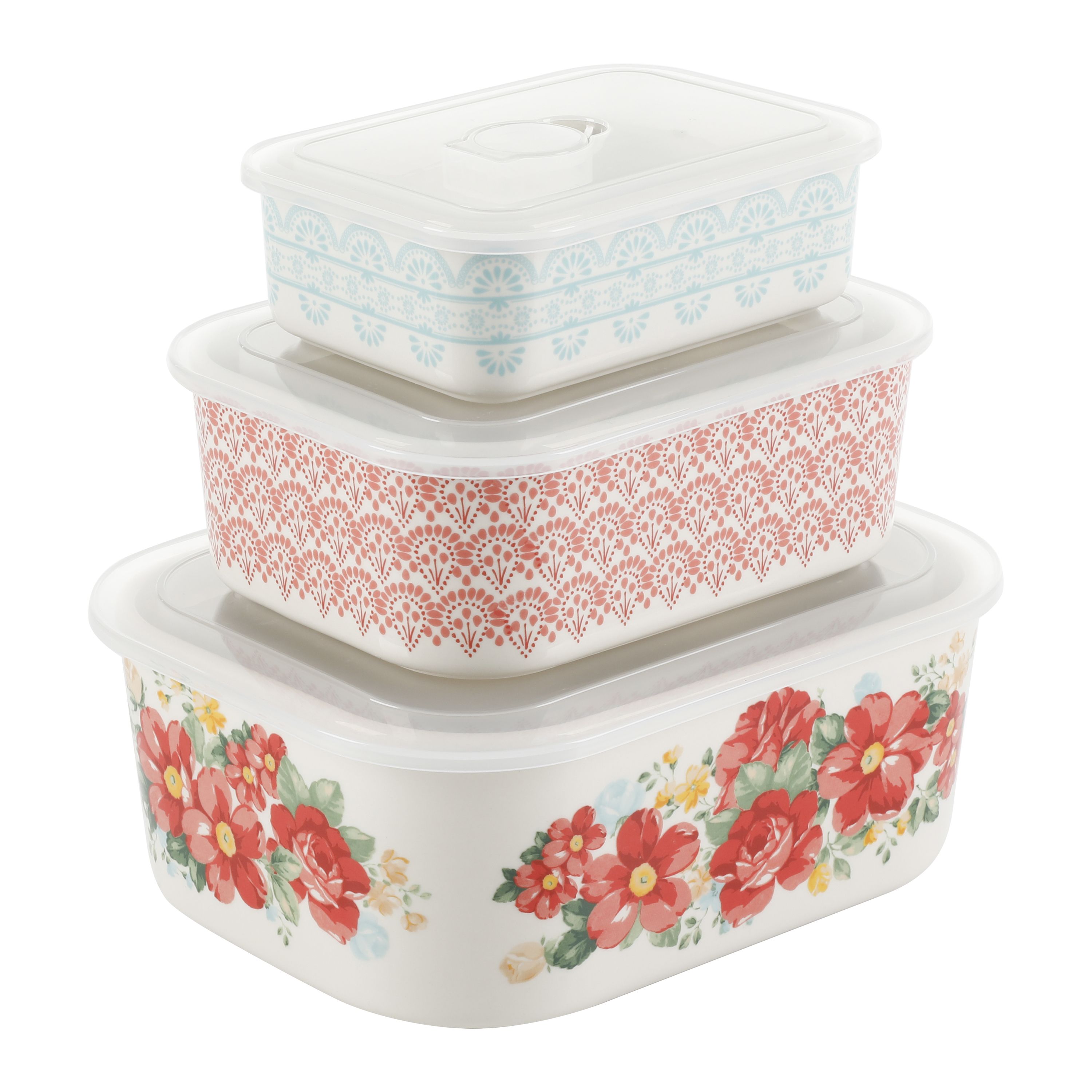 The Pioneer Woman Vintage Floral 6-Piece Decorated Stoneware Storage Set with Lids