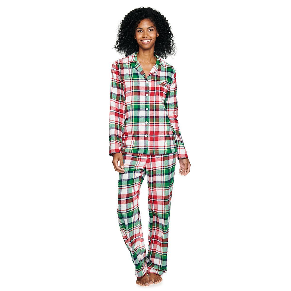 Ladies Pyjamas Womens Soft Cotton Brushed Flannel Check Tartan Button Up Shirt
