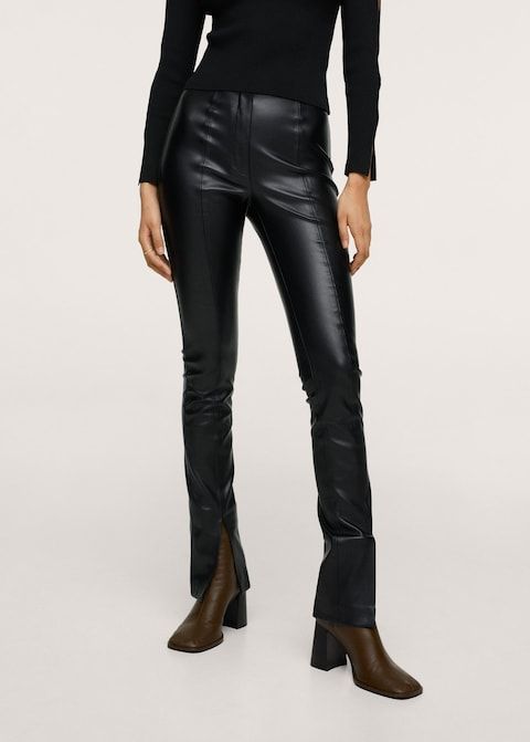 Leather-effect leggings with split hems