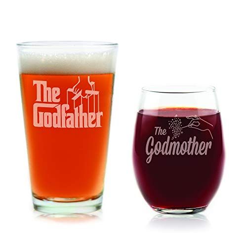 Godparent Gift Pint And Stemless Wine Glass Gift Set 