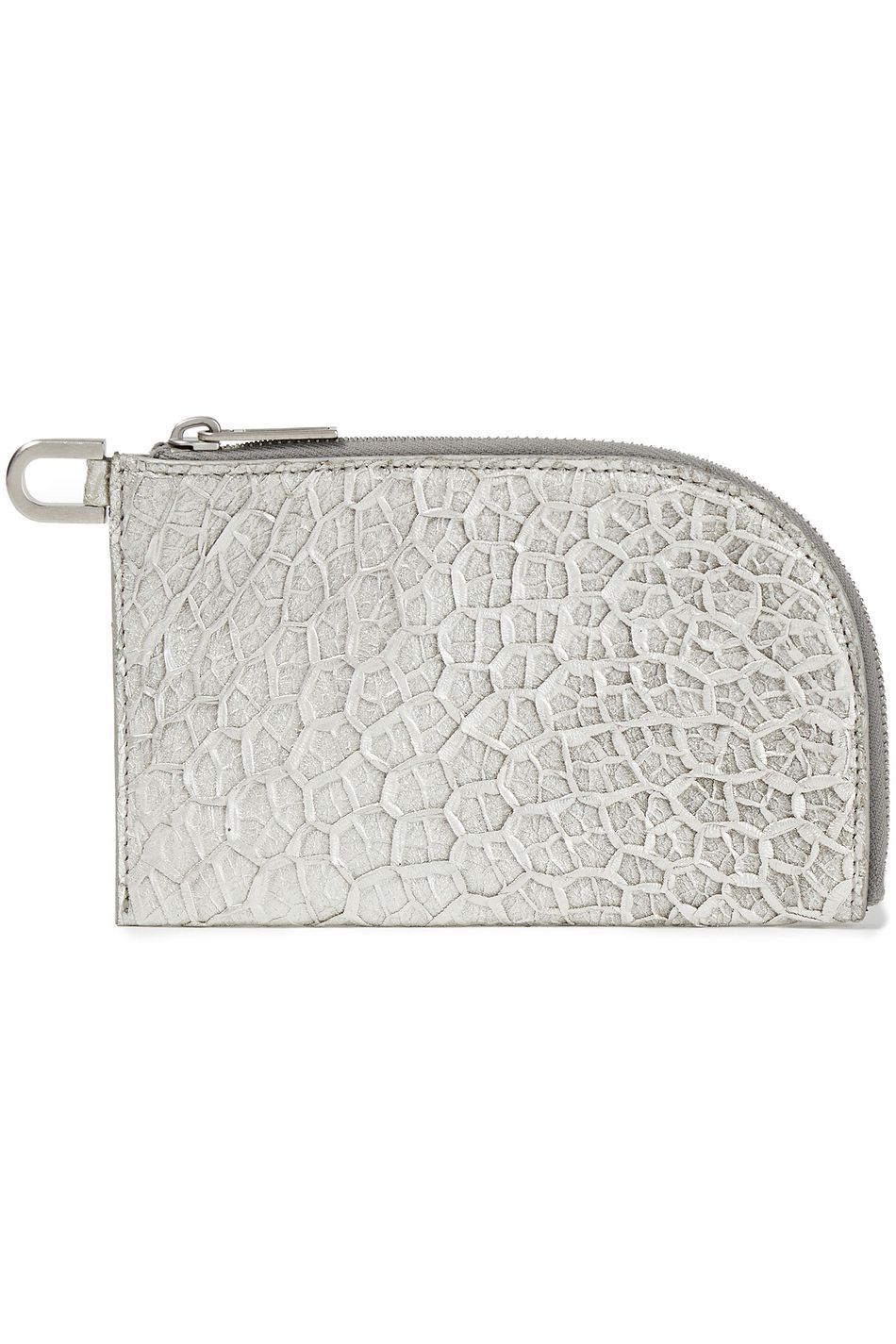 Metallic textured-leather pouch