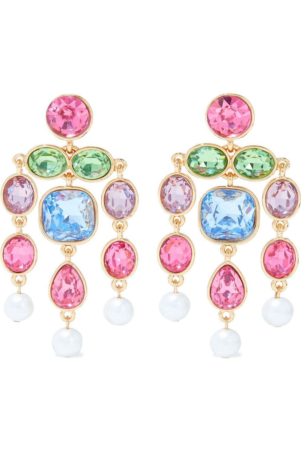 22-karat gold-plated, crystal and faux pearl earrings