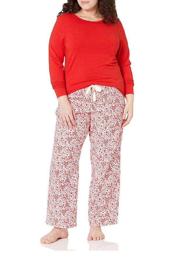 Long-Sleeved Knit Top and Lightweight Flannel Pajama Pant Set