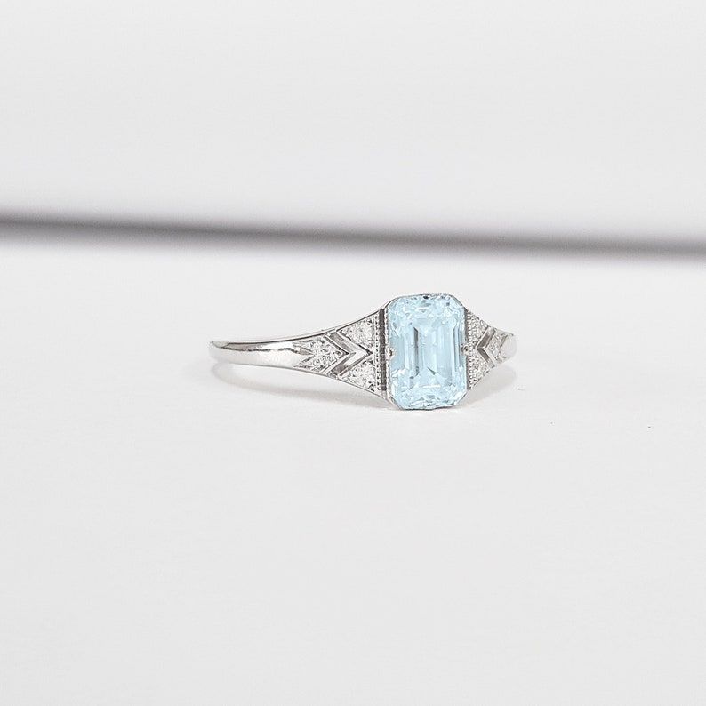 Aquamarine and diamond handmade engagement ring