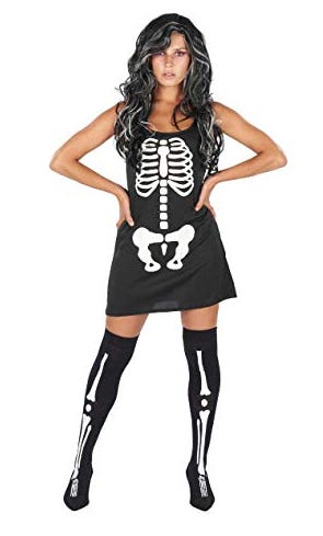 Women's Black Skeleton Print Halloween Fancy Dress Costume