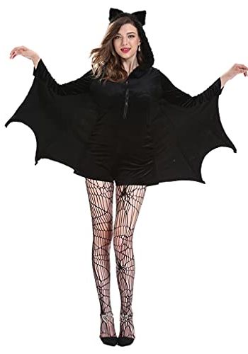 Women's Black Bat Wing Sleeves Zip Hoodie Halloween Costumes