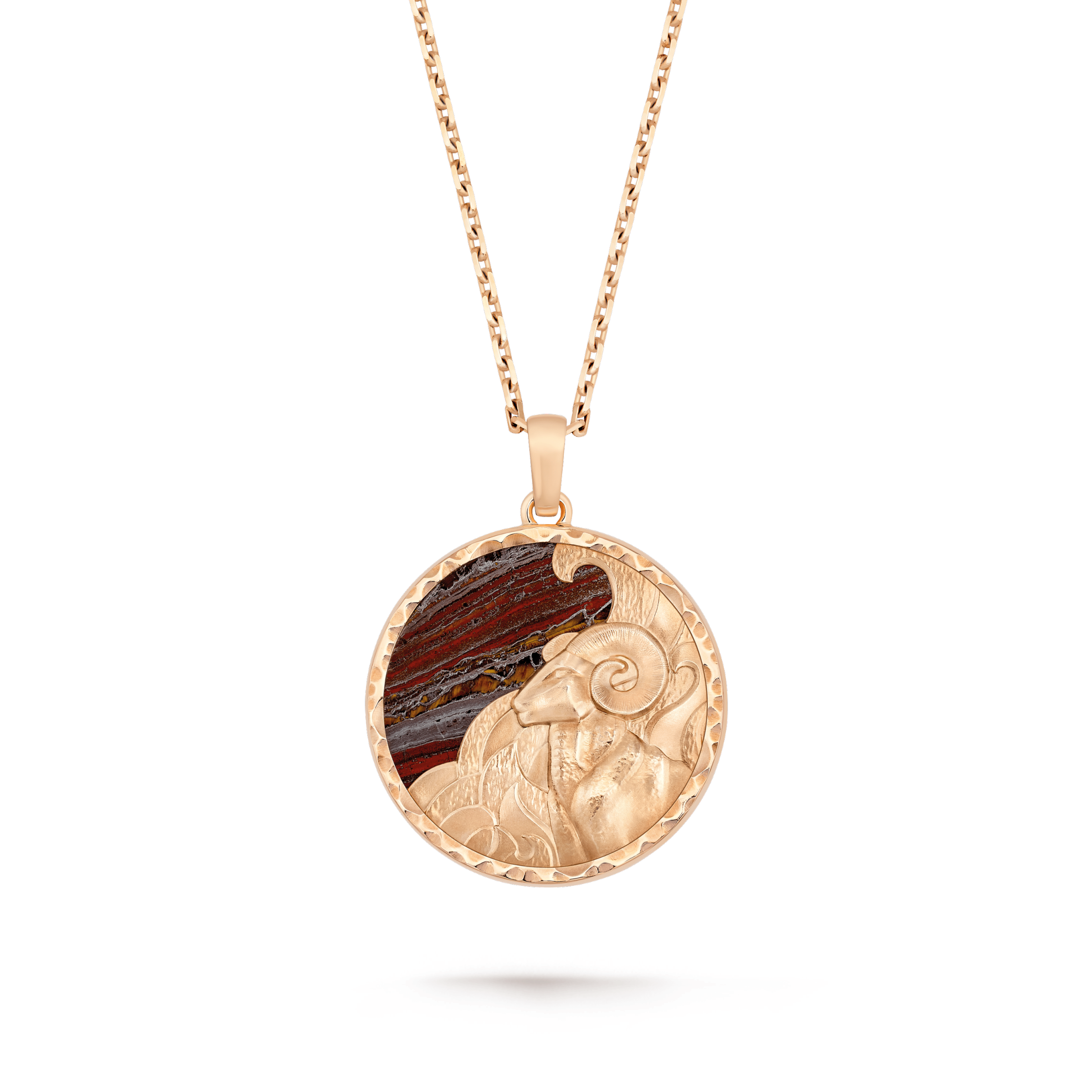 Zodiaque long necklace Arietis (Aries) Rose gold, Tiger iron