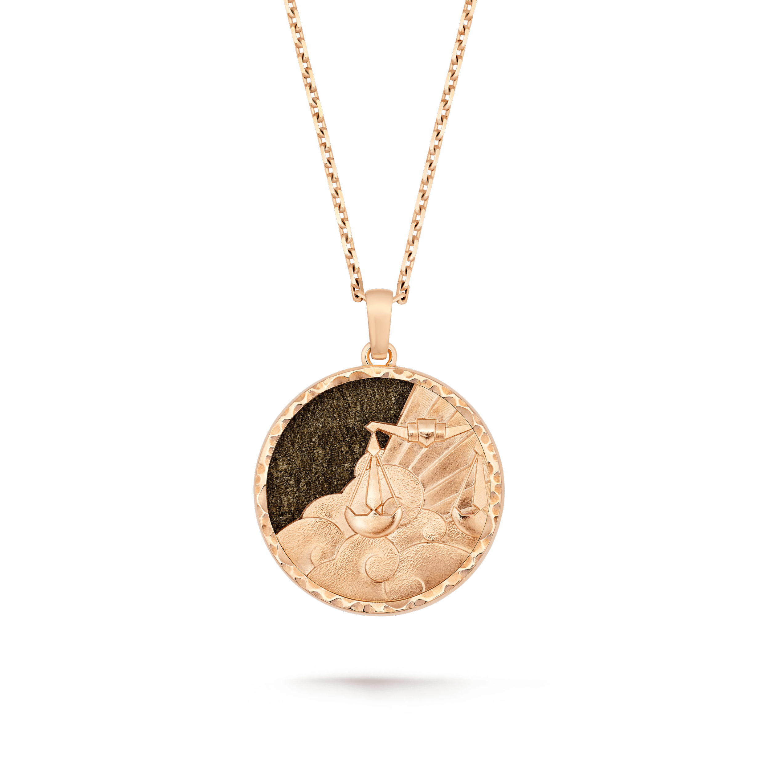 Zodiaque long necklace Librae (Libra) Rose gold, Obsidian