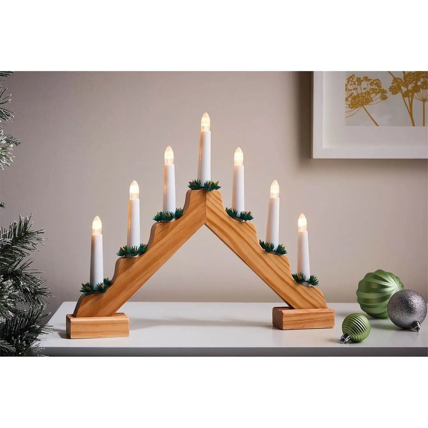 Snow White Christmas Candle Bridge with 7 Candle Lights Red 