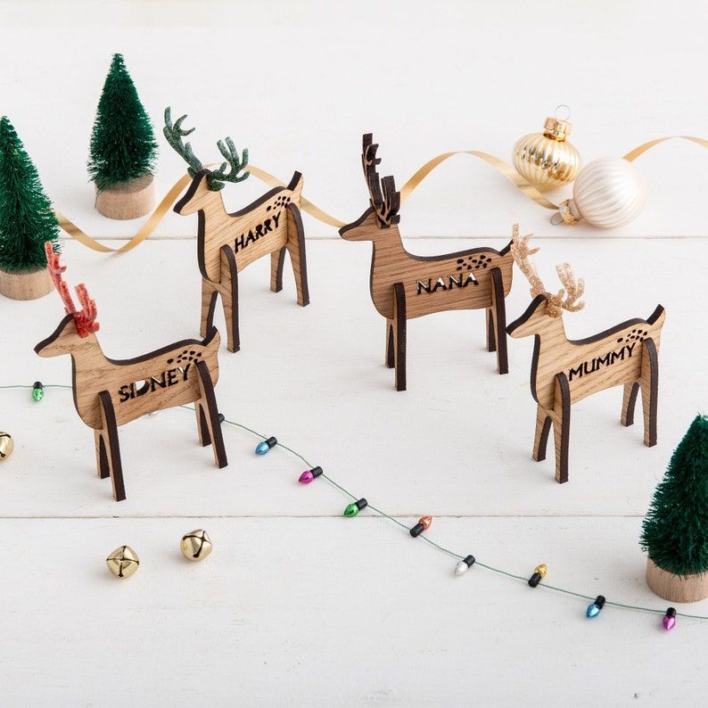 Reindeer Personalised Wood Slice Christmas Tree Bauble Any Name Rustic Bauble 