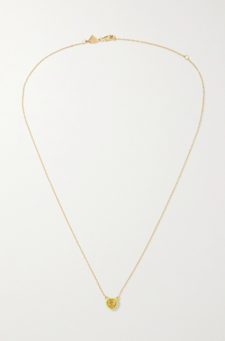Heart 14-karat gold and enamel citrine necklace