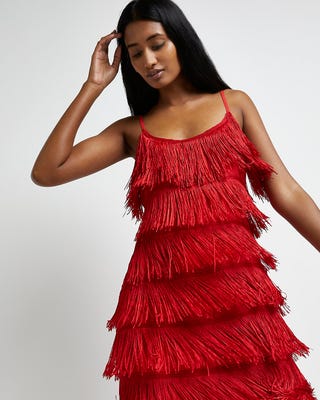 Red fringe mini dress