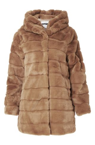 Hazelnut Faux Fur Hooded Quilted Car Coat