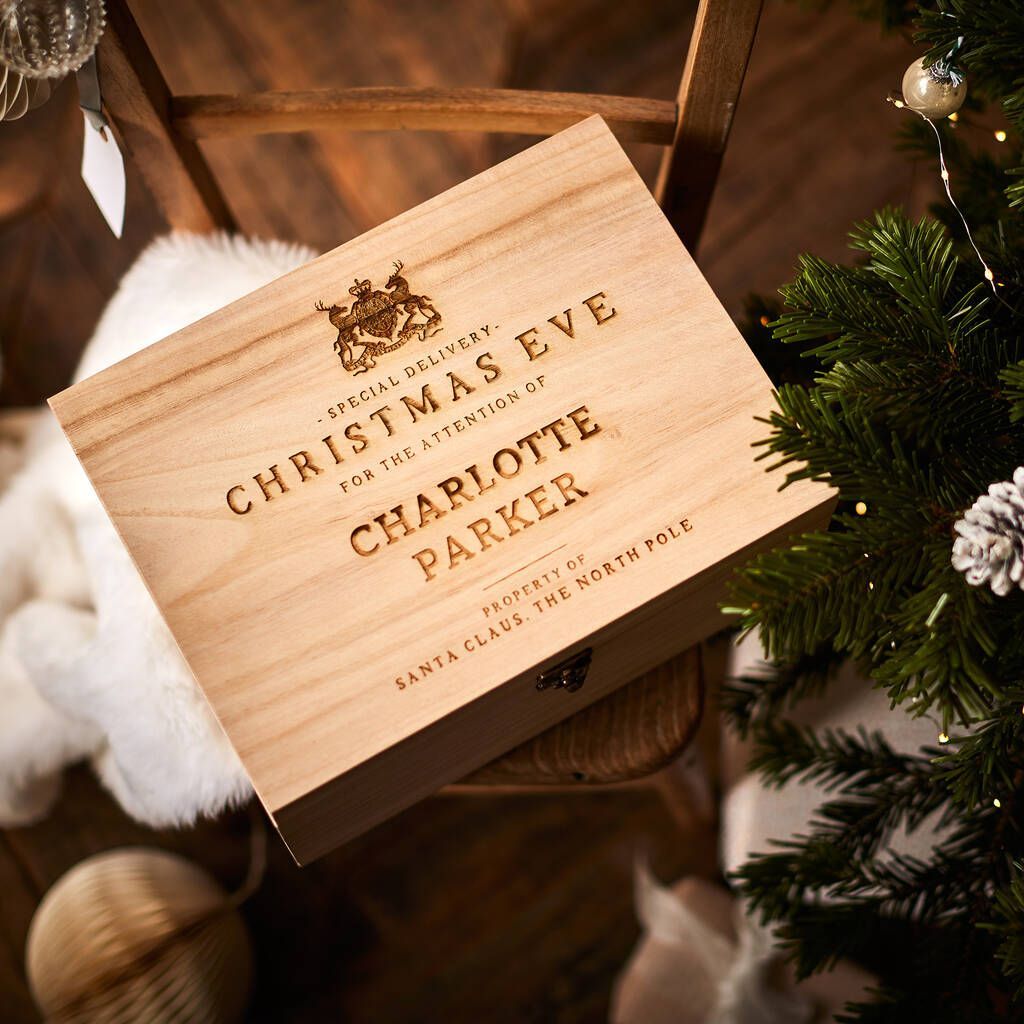 Engraved Xmas Kids Storage Festive Holiday Decor Personalized Christmas Eve Gift Box 