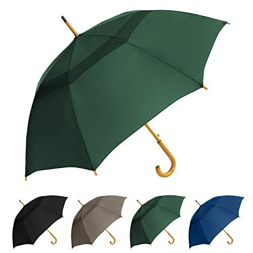 Egronomic PU Leather Handle Automatic Opening Umbrella Rain Walking Stick Brolly 